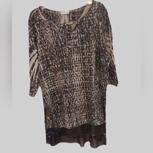 Catherine's Mocha Brown Sparkly Embellished Square Print Tunic